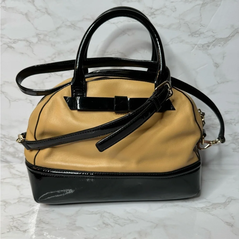 Vintage KATE SPADE Chelsea Park Porter Satchel/Shoulder in beige & black Leather